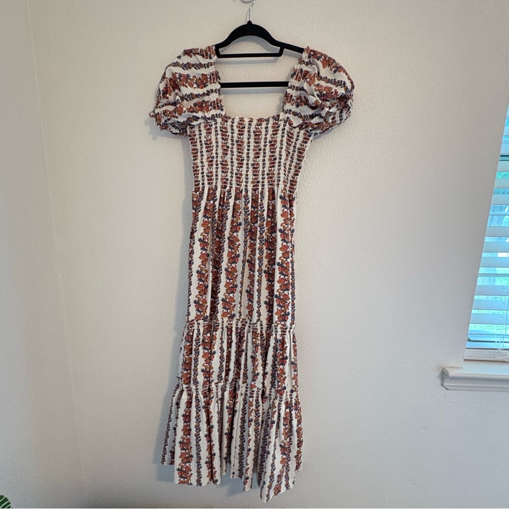 NWT O.P.T. Daphne Smocked Midi Dress Large Square Neck Pomegranate Fall Floral